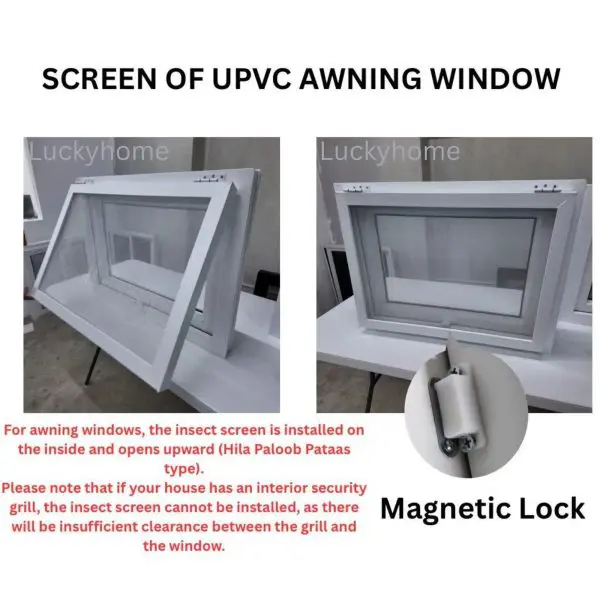 UPVC Awning Window with Screen | Magnetic Lock | LuckyHome Philippines UPVC awning window with insect screen and magnetic lock – practical, durable, and easy to clean design by LuckyHome Philippines